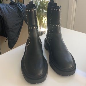 Zara moto boots. Worn only once. Man made uppers and soles.